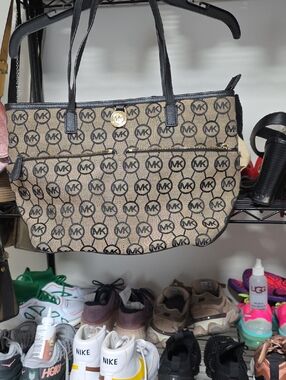 Michael Kors Beige and Black Signature Logo Tote